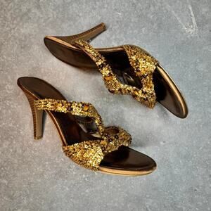 Vintage beaded gold sequin kitten
